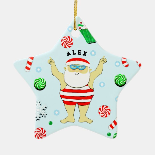 Ornamento De Cerâmica Colecionável de Natal de Natação (Frente)