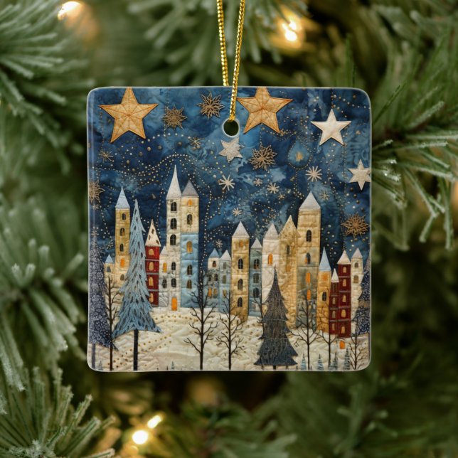 Ornamento De Cerâmica Coleta de Patches da Vila de Natal (Árvore)