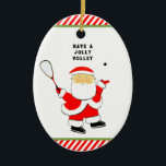 Ornamento De Cerâmica Coletivo Esportivo Esquadrão<br><div class="desc">Presente de Enfeites de natal de jogador de squash criativo. Para personalizar editar texto para adicionar nome.</div>