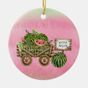 Ornamento De Cerâmica Colheita de Watermelon Carrinho Aquoso Madeira Car