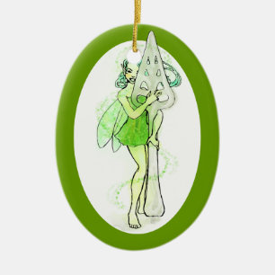 Ornamento De Cerâmica Colher guardarando feericamente verde do absinto