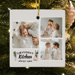 Ornamento De Cerâmica Collage Photo & Grandma Kitchen Está Sempre Aberta<br><div class="desc">Procurando o presente perfeito para sua avó, ou para quem ama passar tempo na cozinha? Não olhe mais que este produto exclusivo e personalizável! Apresentando uma bela colagem de suas fotos favoritas, este design é certamente capaz de capturar suas memórias e fazê-las durar. E com a frase encantadora "A cozinha...</div>