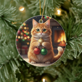 Ornamento De Cerâmica Collector Cat Christmas Proud Cat Holding Baubles