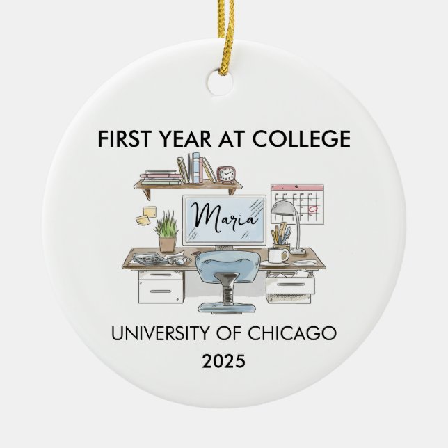 Ornamento De Cerâmica College Ornament, Freshman Year Christmas, New  (Frente)