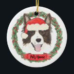 Ornamento De Cerâmica Collie de Borda Personalizada<br><div class="desc">Faça a lista legal este ano com um ornamento personalizado do seu doce collie de fronteira! Para os presentes mais doces,  emparelhe-o com um impressão de arte correspondente ou outro item da minha coleção!</div>