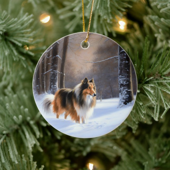Ornamento De Cerâmica Collie, deixa nevar o Natal (Árvore)