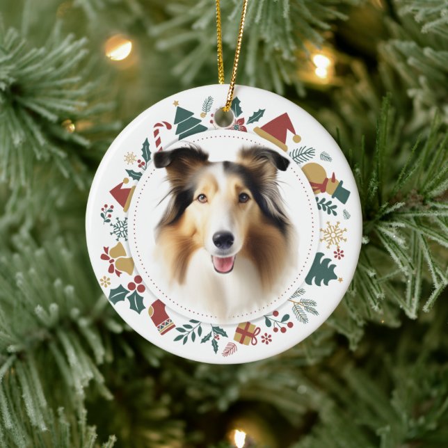 Ornamento De Cerâmica Collie Dog Christmas Images Wreath (Árvore)