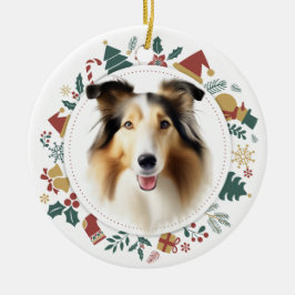 Ornamento De Cerâmica Collie Dog Christmas Images Wreath