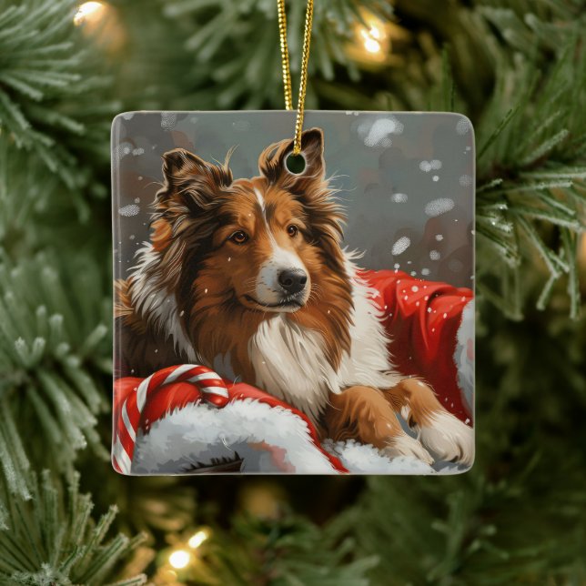 Ornamento De Cerâmica Collie Dog Natal Festivo (Árvore)