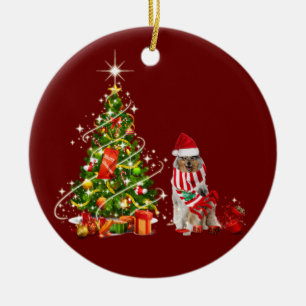 Ornamento De Cerâmica Collie Grosso Com O Natal Do Chapéu