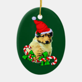 Ornamento De Cerâmica Collie Puppy Christmas