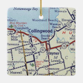Ornamento De Cerâmica Collingwood ON Vintage Map