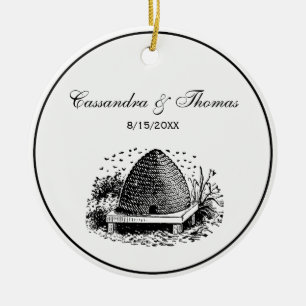 Ornamento De Cerâmica Colmeia e Abelhas #1 Heráldica Vintage