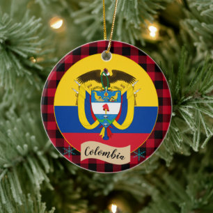 Ornamento De Cerâmica Colombia, Red buffalo plaid & Colombian Flag