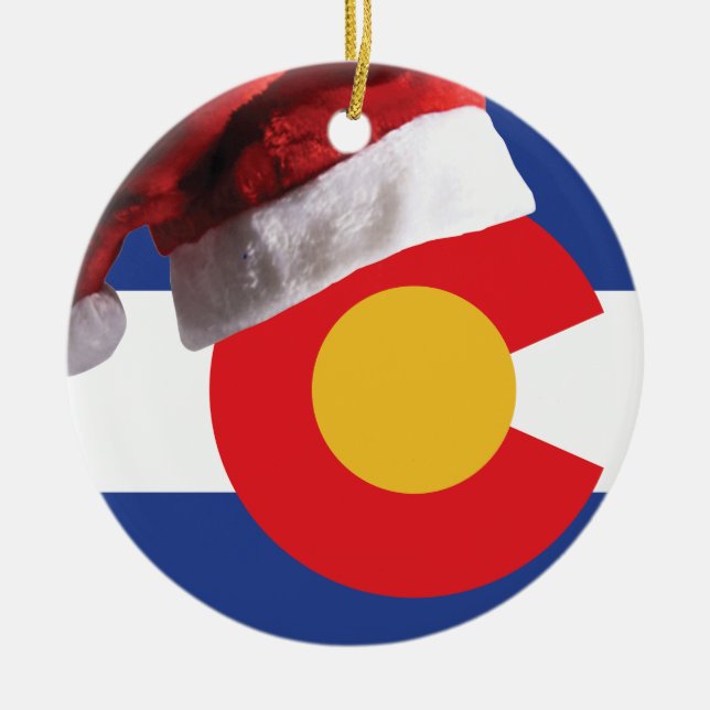 Ornamento De Cerâmica Colorado Flag com Santa Hat (Frente)
