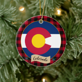 Ornamento De Cerâmica Colorado, xadrez de búfalo Vermelho e Colorado Fla