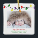Ornamento De Cerâmica Colorful Baby's First Christmas Lights 2 Photos<br><div class="desc">O primeiro Natal do Bebê Colorido, 2 Fotos, Ornament Cerâmico é a tomada perfeita do Primeiro Natal do Bebê! Ornamentos bonitos, modernos, mas russos, de praça de fotos de Natal com adoráveis luzes de Natal retrógradas e tipografia moderna. Adicione 2 das suas fotos favoritas para o ornamento perfeito! Entre em...</div>