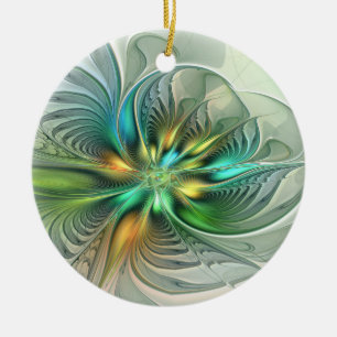 Ornamento De Cerâmica Colorida Fantasy Abstrato Flor Arte Fractal