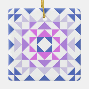 Ornamento De Cerâmica Colorida Modern Quilt Block Geométrico Azul Roxo