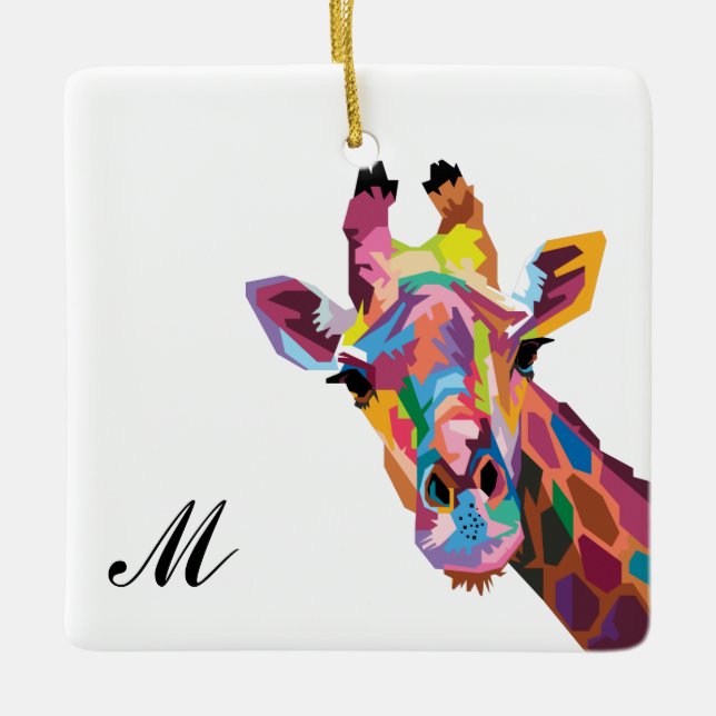 Ornamento De Cerâmica Colorida Pop Art Giraffe Monogrammed (Frente)