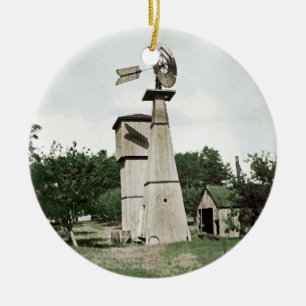 Ornamento De Cerâmica Colorsplash Watercolor da Fazenda Rural de 1890