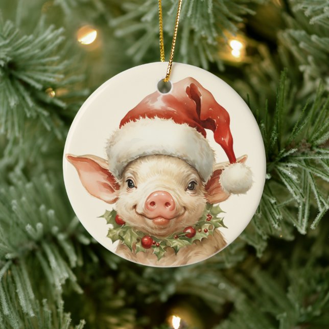 Ornamento De Cerâmica Coluna de texto de adição de porco de Natal (Árvore)