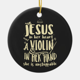 Ornamento De Cerâmica Com Jesus em seu coração Um Violino em sua mão