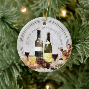 Ornamento De Cerâmica Coma bebida seja feliz especialmente vinho Natal