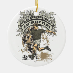 Ornamento De Cerâmica Coma, durma, jogue o futebol