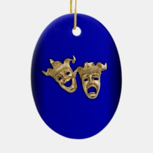 Ornamento De Cerâmica Comédia e Teatro Tragédia Máscaras Cobalt