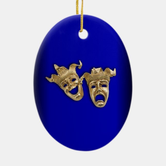 Ornamento De Cerâmica Comédia e Teatro Tragédia Máscaras Cobalt (Verso)