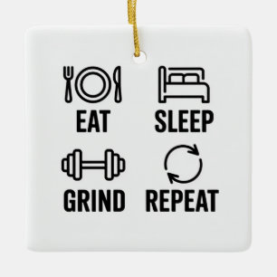 Ornamento De Cerâmica Comer. Dormir. Trabalhar. Repetir