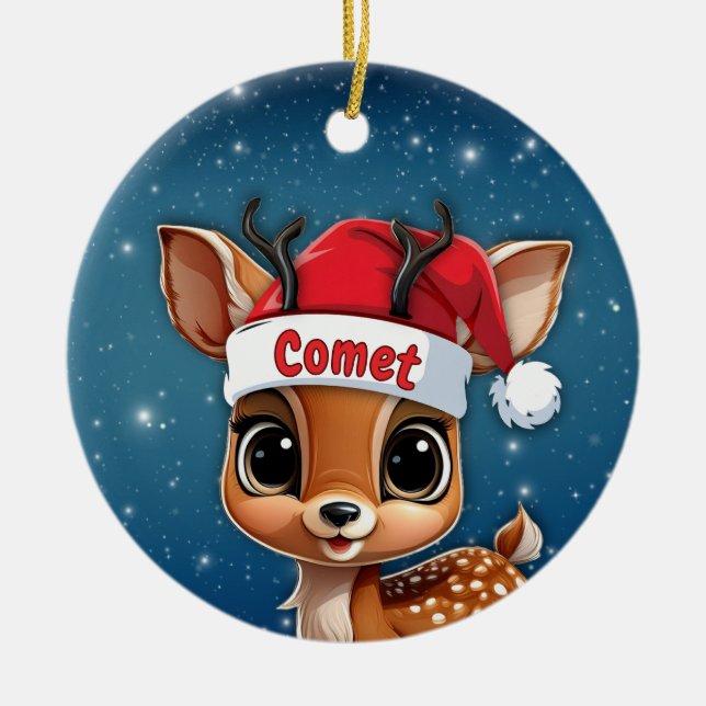 Ornamento De Cerâmica Comet Baby Deer, Fawn, Doe, Reindeer 🦌🎄 (Frente)
