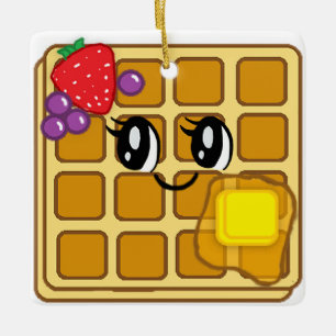 Ornamento De Cerâmica Comida de Cartoon Waffle Natal