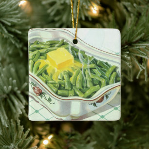 Ornamento De Cerâmica Comida do vintage, caçarola do feijão verde com