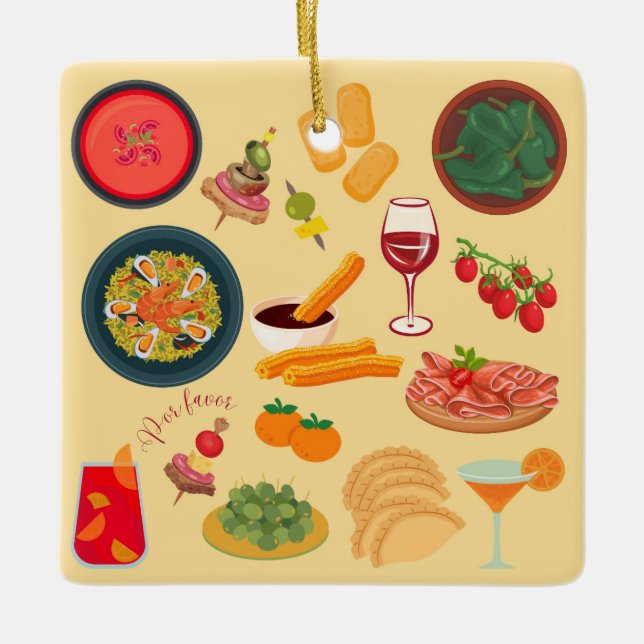 Ornamento De Cerâmica Comida Espanhola (Frente)