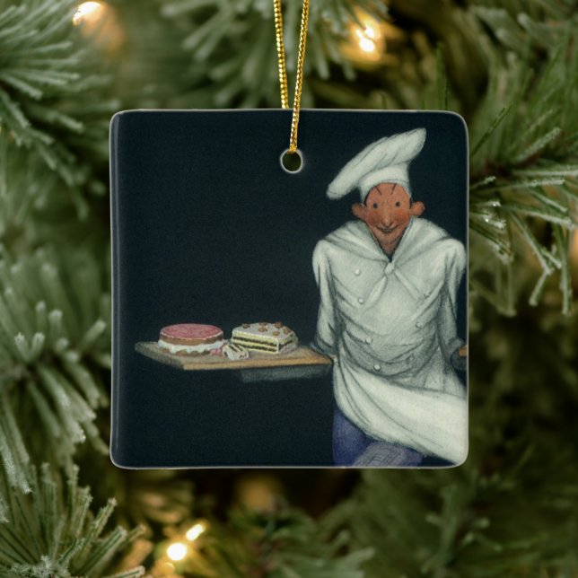 Ornamento De Cerâmica Comidas de vindima, padeiro com pastelaria (Árvore)