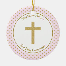 Ornamento De Cerâmica Communion Pink com Bolinhas Douradas