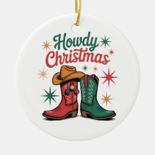 Ornamento De Cerâmica Como vai Natal Cowboy Botas Festa Ocidental Vibe