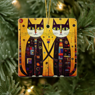 Ornamento De Cerâmica Companheiros Abstratos: Um Conto de Dois Gatos