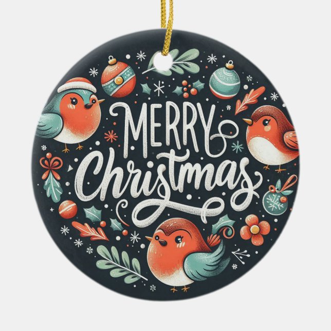 Ornamento De Cerâmica Companhia de Robins de Natal Feliz (Frente)