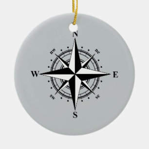 Ornamento De Cerâmica Compass Rosa preto e branco
