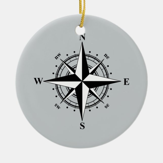 Ornamento De Cerâmica Compass Rosa preto e branco (Frente)
