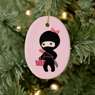Ornamento De Cerâmica Comprando Ninja Girl a rosa
