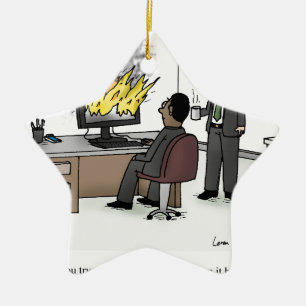 Ornamento De Cerâmica Computador e desenhos animados engraçados do