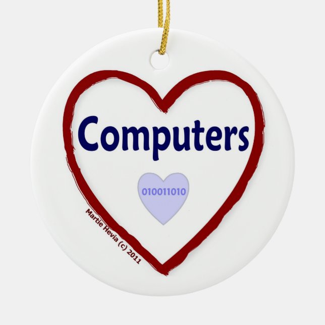 Ornamento De Cerâmica Computadores com amor (Frente)
