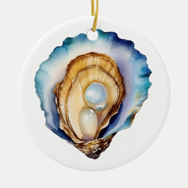 Ornamento De Cerâmica Concha de Ostra Aquarela (Frente)