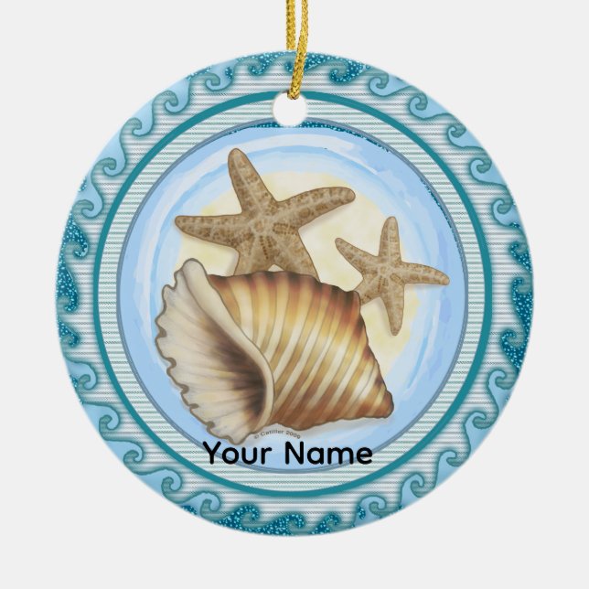 Ornamento De Cerâmica Concha e Estrela do Mar (Frente)