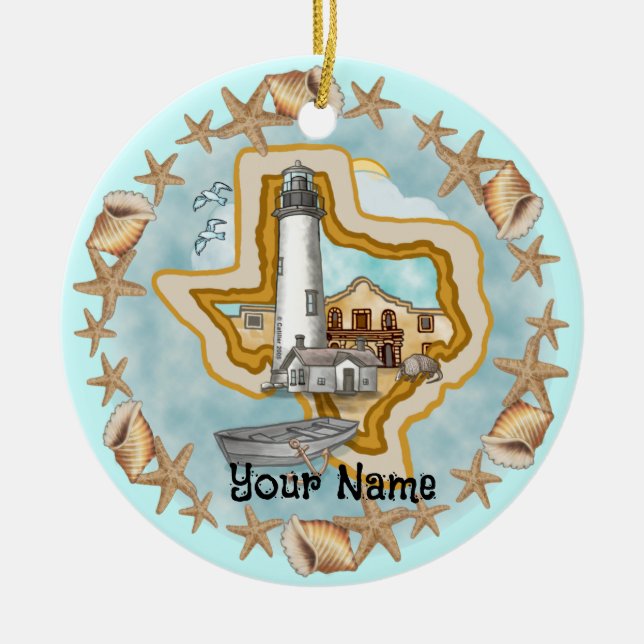 Ornamento De Cerâmica Conchas do Texas Lighthouse Ornament (Frente)