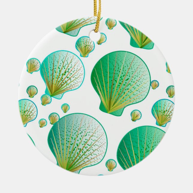 Ornamento De Cerâmica Conchas verdes de marisco em branco (Frente)